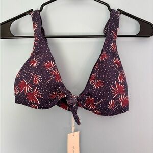 Eberjey Womens Cassidy Bikini Top Size XS Botanical Polka Dots Tie Front Navy
